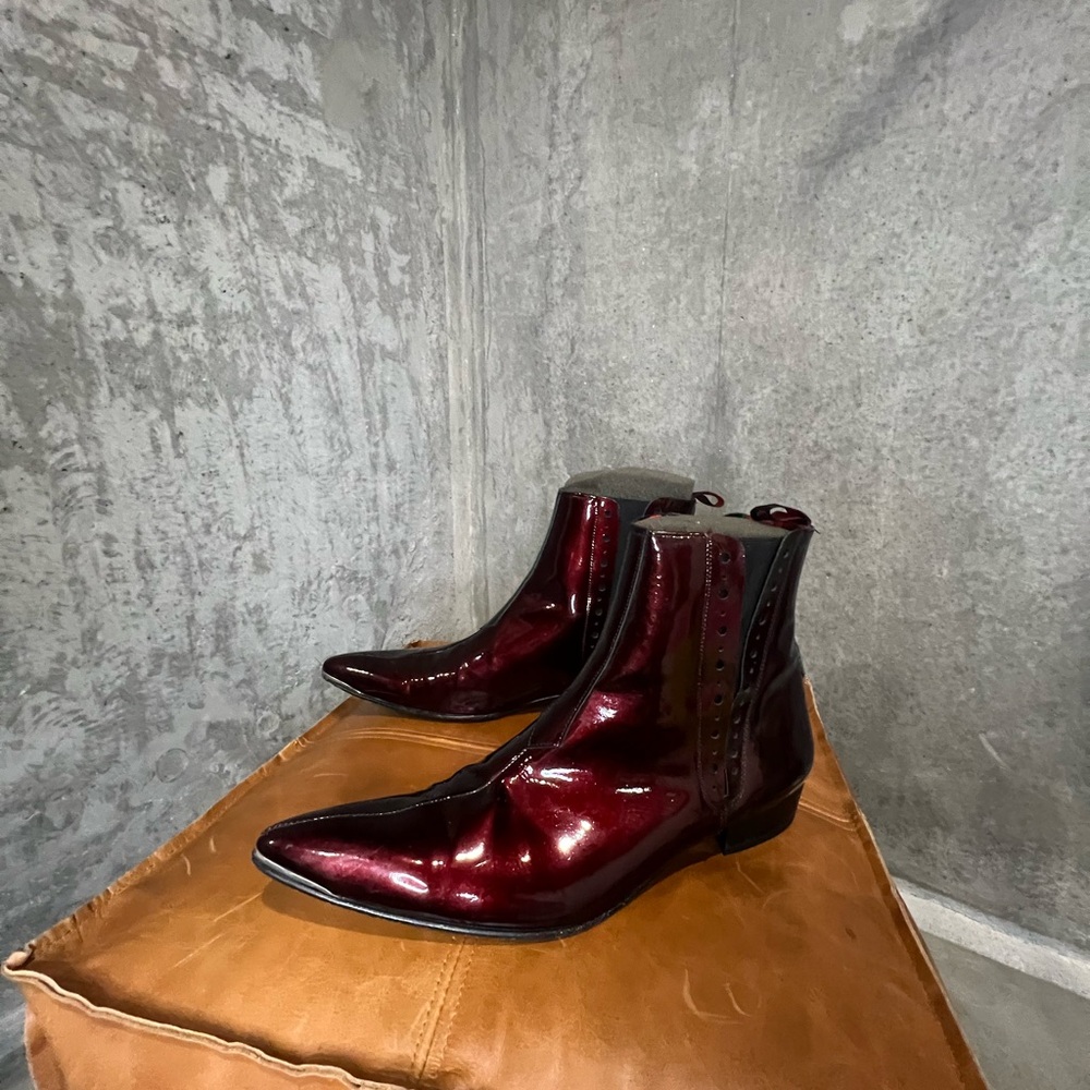 Jeffrey West Shiny Burgundy Ankle Boots